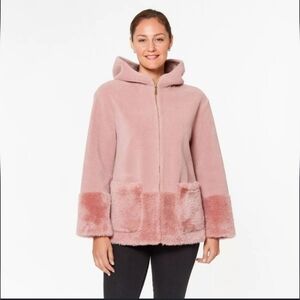 Koolaburra by UGG Women S Pink Rose Full Zip Hooded Faux Fur Fuzzy Jacke…